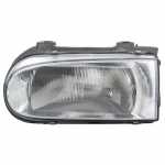 Farol principal lado esquerdo com lente de vidro para lâmpada H4 com carcaça preta e máscara cromada Volkswagen G2 Gol Parati Saveiro