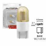 Lâmpada pingo / pingão (W2.1x9.5d) LED amarela 12V 0.9W (equivalente a 9W) (esmagada)