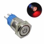 Botão/interruptor redondo de liga e desliga com LED vermelho bivolt (12V / 24V) e diâmetro de rosca 16mm universal