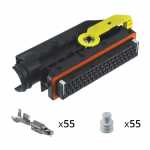 Kit chicote / conector desmontado 55 vias com 55 terminais fêmea para módulo eletrônico PLD MR2 / MRII Euro 5 Mercedes-Benz motor OM457 OM501 OM906 OM924 Accelo Atego Atron Axor caminhão e ônibus