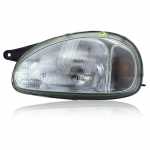  Farol principal lado esquerdo com lente de vidro para lâmpada H4 com lanterna de pisca âmbar (laranja) Chevrolet GM Corsa