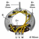 Retificador do alternador 55A / 70A Lucas Indiel Prestolite A127 Ford Escort Falcon Fiesta Pampa Sierra Renault Rodeo Trafic Volkswagen Gol Parati Saveiro (com motor CHT) - ligações