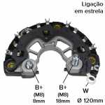 Retificador do alternador 70A / 90A Bosch KCB1 Audi A3 A4 A6 S3 TT Fiat Ducato Iveco Daily Mercedes-Benz Sprinter Seat Volkswagen Golf Passat Polo (com diodos de 50A) - ligações