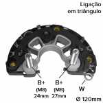 Retificador do alternador 80A / 90A Bosch HD8  / NCB1 Ford Cargo Iveco EuroCargo MAN TGS TGX Volkswagen Constellation VolksBus Worker Volvo B7 B9 B10 B12 FH12 FM12 NH12 - ligações