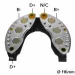 Retificador do alternador 35A Valeo A13N / A13R Peugeot 304 504 604 - ligações