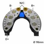 Retificador do alternador 50A / 70A / 75A / 80A / 90A Valeo A13N / A13R / A14N Citroën Berlingo C5 C8 C32 C35 CX Fiat Ducato Peugeot - ligações