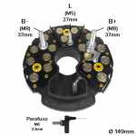 Retificador do alternador 75A / 90A / 105A / 120A Bosch HD1 / T1 El Detalle Ford Mafersa Maxion Mercedes-Benz Recrusul Scania Valmet Volkswagen