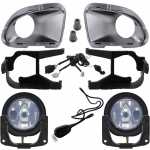 Kit farol auxiliar de milha (longo alcance) com lente de vidro para lâmpada H1 com botão interruptor universal, chicote e suportes Fiat Punto