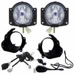 Kit farol auxiliar de milha (longo alcance) com lente de vidro para lâmpada H1 com botão interruptor universal, chicote e suportes Fiat Fiorino Uno Strada