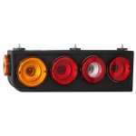 Conjunto de lanterna traseira tricolor (âmbar / cristal / vermelha) com lente lisa metalizada e lanterna lateral lado esquerdo Randon carrocerias