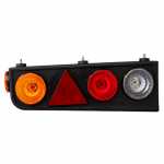 Conjunto de lanterna traseira tricolor (âmbar / cristal / vermelha) com triângulo retrorrefletor e lanterna lateral lado esquerdo Randon carrocerias