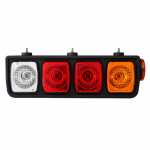 Conjunto de lanterna traseira tricolor (âmbar / cristal / vermelha) com lente diamantada e lanterna lateral lado direito Guerra carrocerias