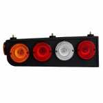 Conjunto de lanterna traseira tricolor (âmbar / cristal / vermelha) com lentes removíveis e lanterna lateral lado esquerdo Randon carrocerias