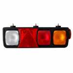 Conjunto de lanterna traseira tricolor (âmbar / cristal / vermelha) com triângulo retrorrefletor e lanterna lateral lado direito Guerra carrocerias