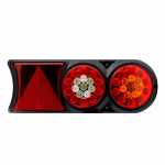 Conjunto de lanterna traseira LED bivolt bicolor (âmbar / vermelha) com triângulo retrorrefletor lado direito universal